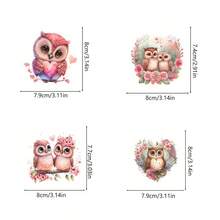 4 piezas Parche con estampado de búhos en pareja abrazados, diseño de camiseta de búhos de dibujos animados lindos, pegatina transferible de calor para decoración de camisetas y ropa DIY - Multicolor - Ver 3