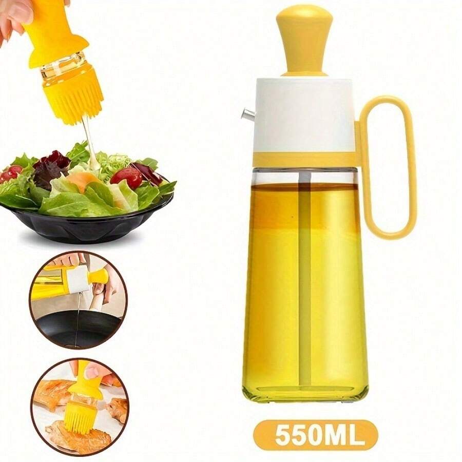 2-In-1 Glass Oil Dispenser & Silicone Brush - High Temp Resistant - Perfect For Bbq & Cooking, Kitchen Essential - Yellow - View 1