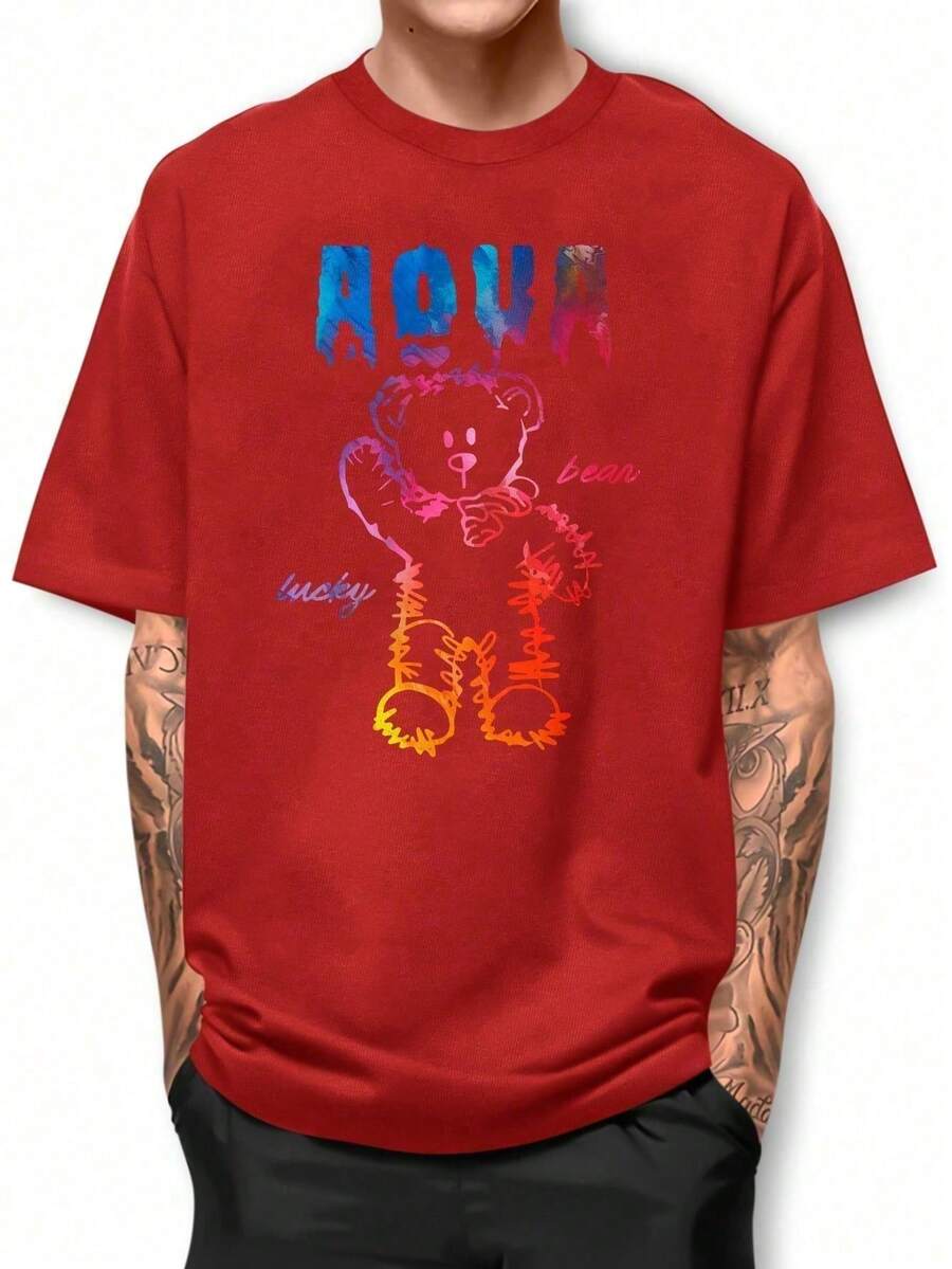 Aqua Lucky Bear Basic T-Shirt 100% Cotton Shirt GPJ1 - Đỏ - Xem 1