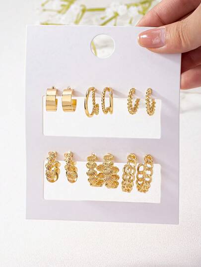 1 Set Of 6 Pairs Minimalist Gold/White Gold Earrings, Alloy Material Lightweight Luxury Earring Studs, Suitable For Women, Girlfriend/Teacher Gifts