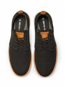 Men's KnitFlex Breeze Mesh Sneakers Oxfords Lace-Up Lightweight Casual Walking Shoes - 黑色 - 查看 3