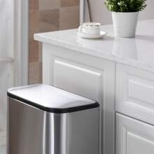 Trash Can, Stainless Steel Garbage Can With Lid, Step-On Pedal Bucket, Rectangular Trash Can For Kitchen For Office Living Room Small Spaces - 銀色-50升 - 查看 7