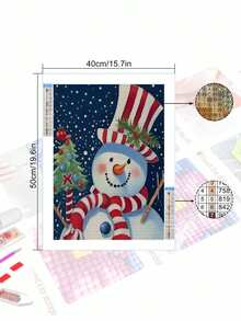 Bộ tranh khảm kim cương 5D DIY - Người tuyết dễ thương, Bộ tranh kim cương trang trí cho phong cảnh tường nhà - Màu xanh lam - Xem 3