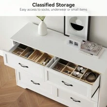 WhizMax Modern 6 Drawers Dresser, Chest Of Drawers Closet Organizers And Storage Clothes, Modern Dressers For Closet Living Room, Kids Bedroom (6 Drawers Dresser, White/Grey/Brown&White)