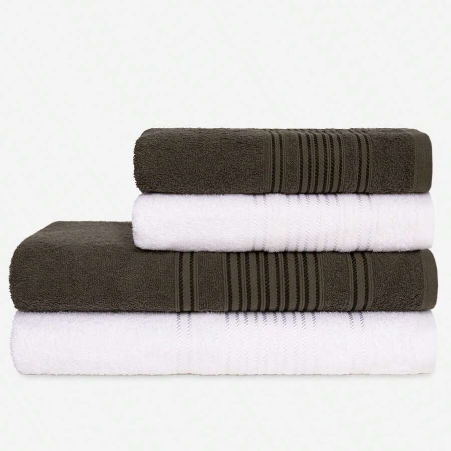 Kit 2 Bath Towels + 2 Face Towels Florence Green And White 100 Cotton