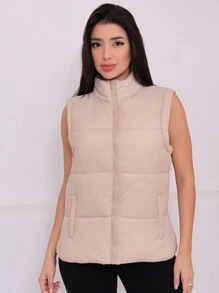 Jaqueta Puffer Longa Bobojaco Feminina Vira Colete Gominho - Bege - Visão 1