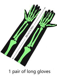 1 Set Of Halloween Skeleton Gloves Dark Wind Glow-In-The-Dark Bone Ghost Stage Costume Props, Skeleton Gloves Stockings Party Background Accessories, Luminous Skeleton Gloves Stockings Set Home Decoration Decorations, Suitable For Costume Parties, Halloween Decorations, Holiday Parties Decorated Skeleton Costumes
