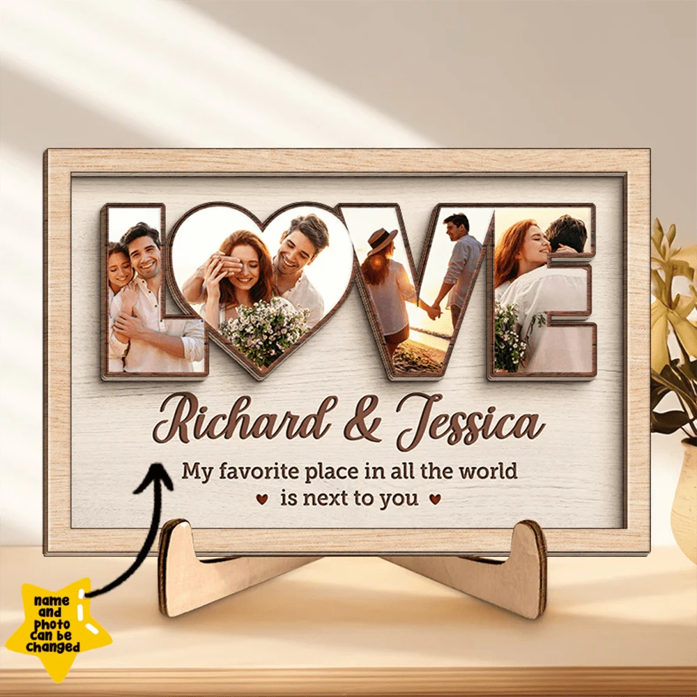 Tấm ảnh gỗ hai lớp cá nhân hóa có chân đế, 20*13,3*0,6 cm/25*16,6*0,6 cm, Quà tặng chu đáo cho chồng và vợ, Kỷ niệm, Ngày lễ tình nhân, Ngày lễ tình nhân, Đồ trang trí ngày lễ tình nhân - Màu vàng - Xem 1