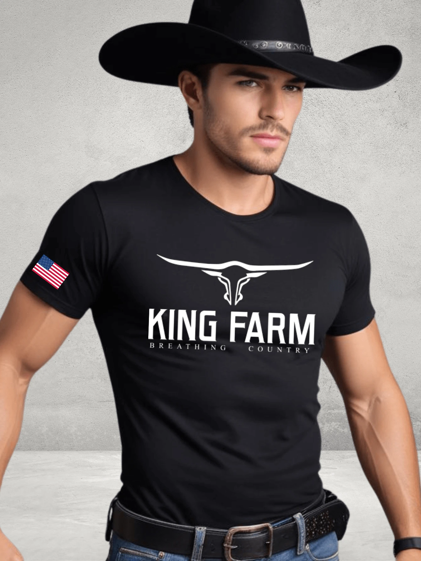 Men's Basic Country Texas T-Shirt Kingfarm Usa Cowboy Cowboy Countryside Agroboy Entourage - màu đen - Xem 1