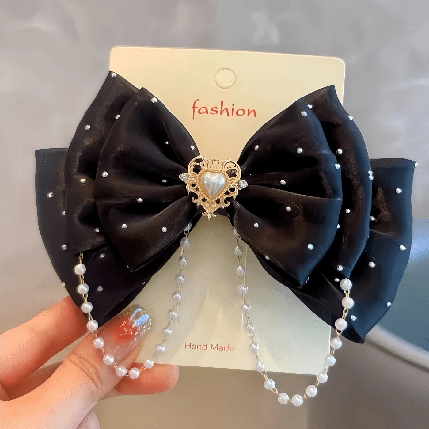 1pc Rhinestone Crystal Pearl Bowknot Hair Clip, Hairpin For Girls (No