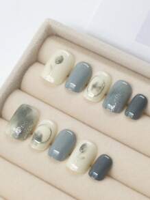 24 件全覆盖预设计按压式指甲，含指甲锉和凝胶面漆，美甲用品，美甲 - 彩色 - 查看 2