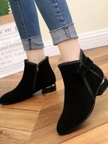 女士黑色尖头绒面中跟时尚踝靴，春季/秋季 - 黑色 - 查看 1