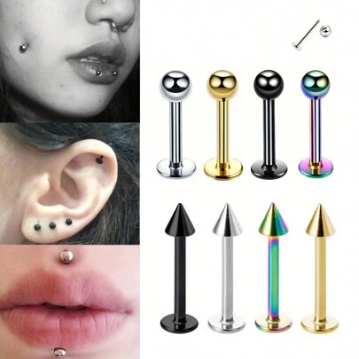 2-4pcs Hypoallergenic Stainless Steel Lip Stud Piercing 18K Gold Plated 3mm Ball Cartilage Studs Tragus Ear Conch Daith Helix Earring Barbell Bar Length 6mm 8mm 10mm Body Piercing Jewelry For Woman And Men
