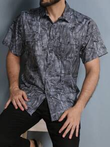 Men's Modern Retro Printed Short Sleeve Shirt - màu đen - Xem 2