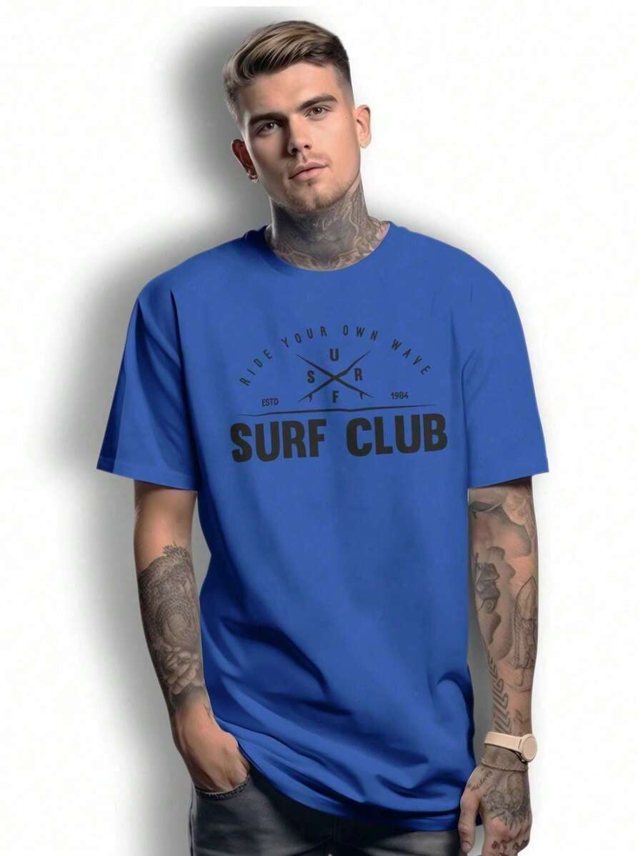 Surfclub Ride 1984 Basic T-Shirt 100% Cotton Shirt GPJ1 - 寶藍色 - 查看 1