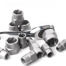 14pcs Damaged Nut Remover, Reverse Thread Socket, Anti-Theft Screw Removal Tool Kit - Black - View 4