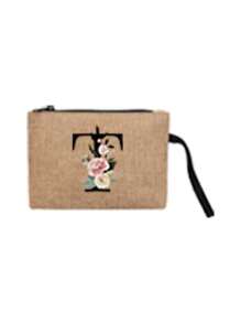 2 件/套简约花朵首字母 A-Z 印花亚麻手提包，粉色流苏，亚麻包，包括一个手提包和一个零钱包，简约旅行包，化妆品钱包，大容量旅行化妆包日常使用、约会、生日、度假、返回学校、度假、海滩、旅行、通勤、商务、学生、野餐、露营、超市、日常收纳，（小包手带方向随机），圣诞节最佳教师礼物 - 卡其色 - 查看 24