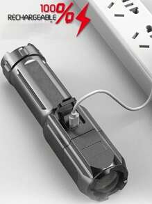 1pc High Power Rechargeable Flashlight, Mini Portable Zoomable LED Torchlight For Outdoor Camping, Night Work, Emergency And Search, Far-Reaching Home Emergency Light