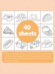 1pc Creative Coloring Book With 40 Pages Of Food & Fruit Cartoons, Ideal As Birthday Or Festival Gift Back To School