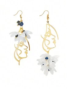 1 Pair Boho Floral Drop Dangle Earrings With Crystal Tassels, Wedding Party Jewelry Gift For Women