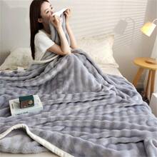 Faux Rabbit Fur Plush Throw Blanket, Sherpa Fleece Blanket - Red and White - View 3