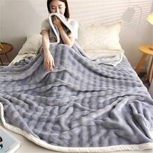 Faux Rabbit Fur Plush Throw Blanket, Sherpa Fleece Blanket - Red and White - View 4