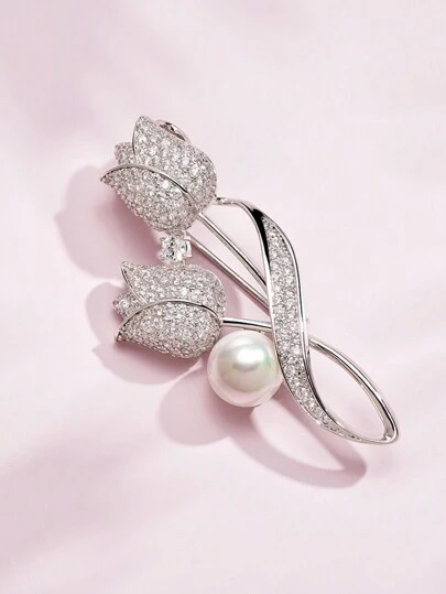 1 pieza Broche con forma de tulipán, accesorio elegante de moda de lujo de alta gama para damas