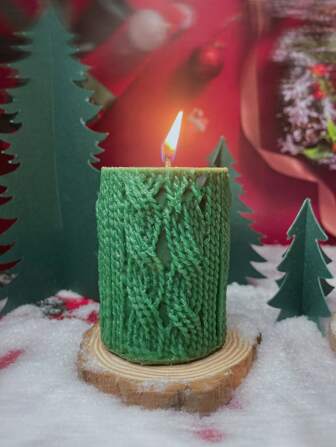 1 盒/1 件圣诞针织柱形香味大豆蜡烛（不含木垫），圣诞氛围桌面装饰，健康无味，适合送给家人、朋友、男朋友/女朋友的礼物