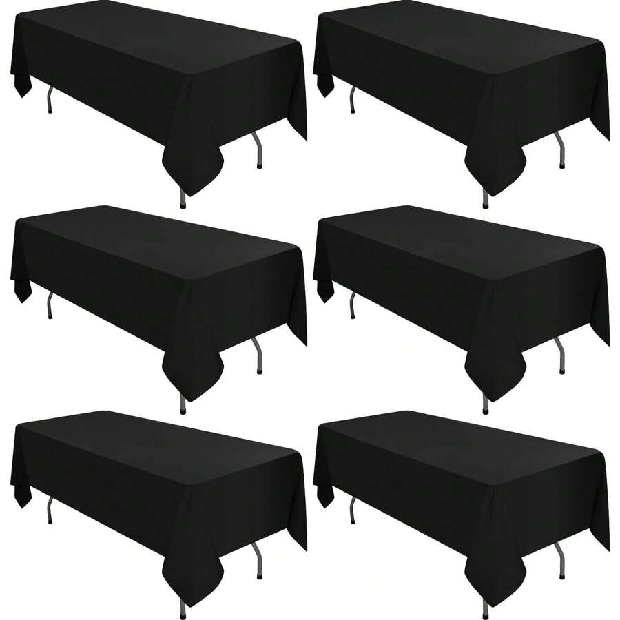 REWOMC 6 Pack Polyester Tablecloth 60 X 102 Inch Polyester Table Cloth For 6 Foot Rectangle Tables, Stain And Wrinkle Resistant Washable Table Cover For Kitchen Wedding Banquet Restaurant Party Multiple Colors,Weddings Graduation Season Outdoor Events Entertain Guests - 黑色 - 查看 1