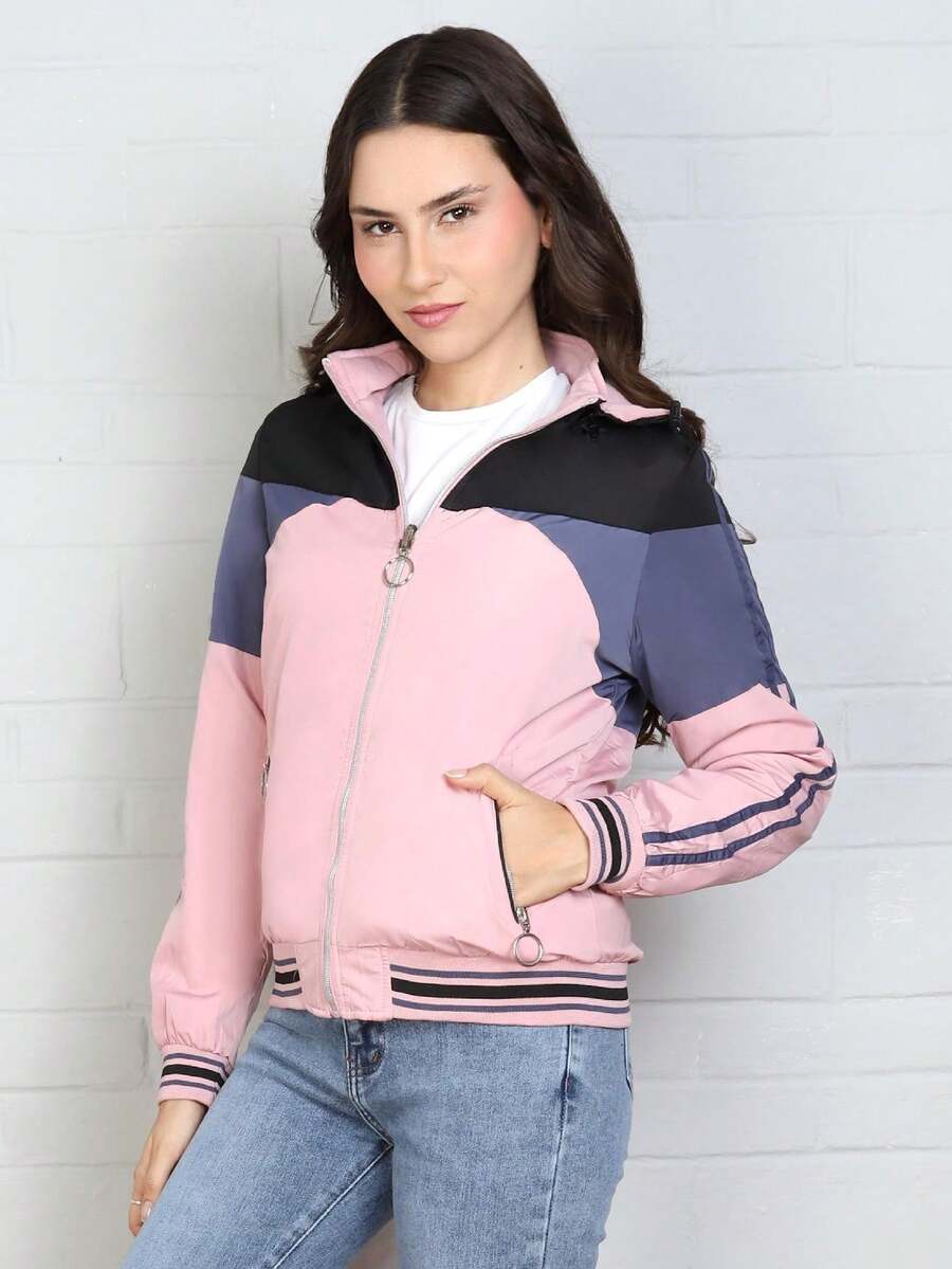 Chamarra REVERSIBLE Chaqueta para Mujer Dama Con Capucha Desmontable Y Cierre - Negro - Ver 1
