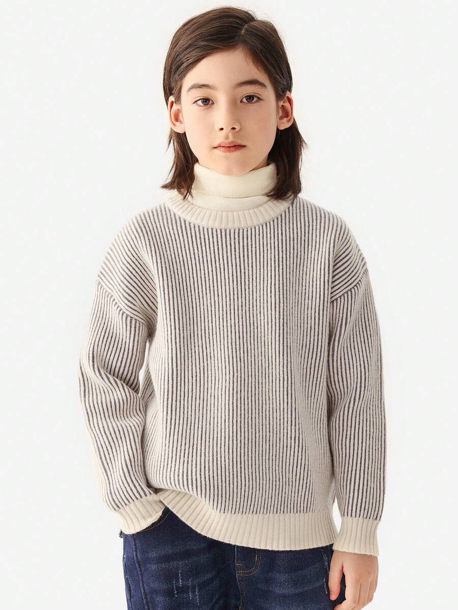 CUNYI Boys' Striped Color Block Angora Blend Thick Warm Knitted Sweater, Autumn/Winter - Grey - View 1
