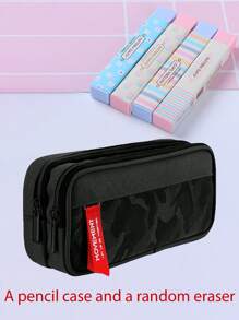 Camouflage Pattern Pencil Case, Large Capacity, Student Fashionable, Simple Creative Double-Layer Stationery Bag For Men Back To School,Pencil Pouch,School Bag - Blue - View 15