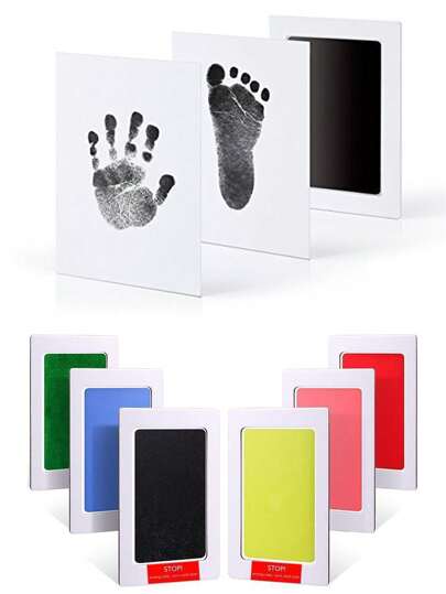 0-6 månader nyfödd bebis kontaktfri bläckdyna babytillväxt handavtryck fotavtryck bläckdyna, 1 set innehåller 1 icke-tvättbar bläckdyna + 2 ark