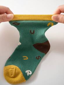 5 paia/confezione Calzini a costine da ragazzo con stampa di cartoni animati, lettere, strisce e dinosauri - adatti per uso quotidiano, scuola, look alla moda, tutte le stagioni - Multicolore - Visualizzare 4