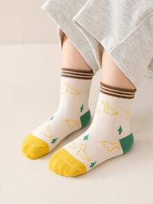 5 paia/confezione Calzini a costine da ragazzo con stampa di cartoni animati, lettere, strisce e dinosauri - adatti per uso quotidiano, scuola, look alla moda, tutte le stagioni - Multicolore - Visualizzare 9