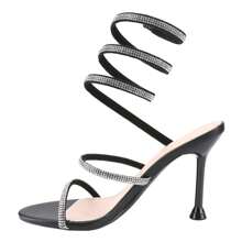 Women's Stiletto Heels Rhinestone Strappy High Heel Sandals Tie Leg Wrap Around Strappy Stiletto Heeled Sandals Fashion Sexy Party Shoes - Black - View 2