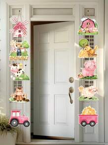 1 Set Rosa Bauernhoftier Thema Papier Türhänger Dekoration für Bauernhof Tier Geburtstagsparty Hintergrund Outdoor Fotografie Dekorationsartikel Bauernhoftier Thema Papier Türgirlande, Weihnachten