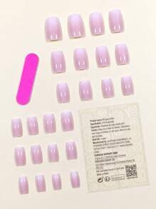 24 pezzi toppe adesivi per unghie finte corte quadrate minimaliste in sfumature di rosa e bianco, indossabili, per uso quotidiano, casual, per il tè del pomeriggio e all'aperto