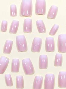 24 pezzi toppe adesivi per unghie finte corte quadrate minimaliste in sfumature di rosa e bianco, indossabili, per uso quotidiano, casual, per il tè del pomeriggio e all'aperto