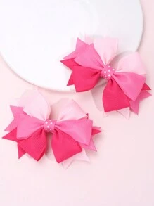 2pcs Pink Hair Bow Clips For Girls ,Satin Ribbon Hair Pins ,Multi-Bow Alligator Clips ,Favor Gifts ,Kids Hair Accessories