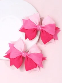 2pcs Pink Hair Bow Clips For Girls ,Satin Ribbon Hair Pins ,Multi-Bow Alligator Clips ,Favor Gifts ,Kids Hair Accessories
