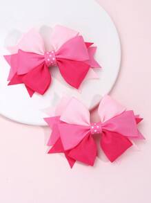 2pcs Pink Hair Bow Clips For Girls ,Satin Ribbon Hair Pins ,Multi-Bow Alligator Clips ,Favor Gifts ,Kids Hair Accessories