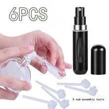 6pcs Black Perfume Refilling Set, Mini Sample Pump Atomizers, Makeup Cosmetics Liquid Dispenser Pumps, Refillable Perfume Travel Spray Bottles - Multicolor - View 1