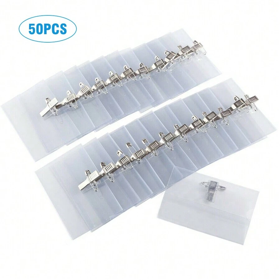 50PCS ID Name Badge Holder Conference Visitor Pass Photo Clip Pin Meeting 9x5.4cm UK , Back To School Gifts - White - View 1