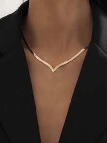 1pc Minimalist Chic V-Shaped Blade Chain Stainless Steel Necklace For Women, Fashion Essential