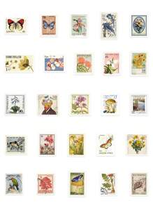 50 miếng dán tem phong cách cổ điển, thiết kế thực vật, động vật, hoa, chân dung để trang trí sổ lưu niệm, ốp điện thoại, sổ tay, hành lý - Nhiều màu - Xem 2