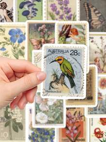 50 miếng dán tem phong cách cổ điển, thiết kế thực vật, động vật, hoa, chân dung để trang trí sổ lưu niệm, ốp điện thoại, sổ tay, hành lý - Nhiều màu - Xem 6