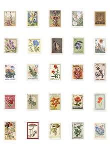 50 miếng dán tem phong cách cổ điển, thiết kế thực vật, động vật, hoa, chân dung để trang trí sổ lưu niệm, ốp điện thoại, sổ tay, hành lý - Nhiều màu - Xem 3