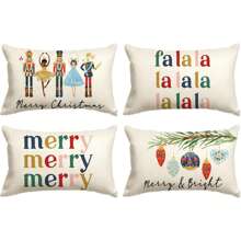 4 件套胡桃夹子枕套，冬季假日派对靠垫套，软垫沙发，单面，无枕头圣诞节圣诞装饰圣诞装饰品圣诞装饰