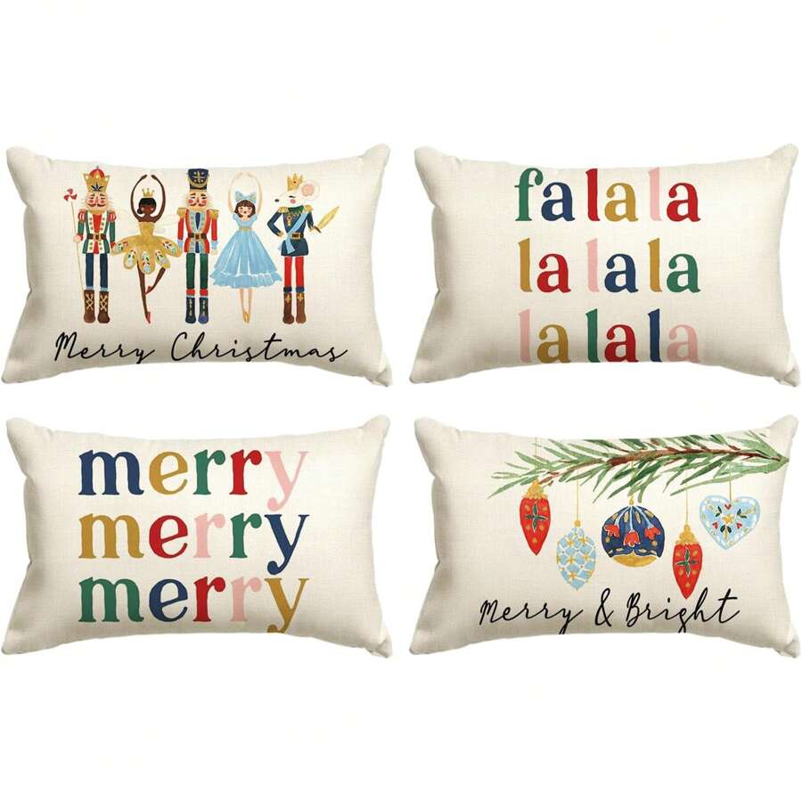 4 件套胡桃夹子枕套，冬季假日派对靠垫套，软垫沙发，单面，无枕头圣诞节圣诞装饰圣诞装饰品圣诞装饰